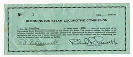 Bloomington Steam Locomotive Commission Stock One Share Certificate - $24.72
