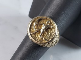 Mens Vintage Estate 14K Yellow Gold Greek Archer Ring, 8.1g E1208 - £915.03 GBP