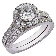 2CT Rund Künstlicher Diamant Weiß Vergoldet Halo Verlobungsring &amp; Band Set - £283.25 GBP