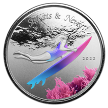 1 Oz Silver Coin 2022 EC8 Saint Kitts &amp; Nevis $2 Color Proof - Underwater Surfer - £101.60 GBP