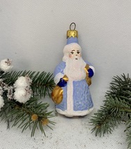 Santa in blue with glitter glass Christmas handmade ornament, XMAS decoration - £11.73 GBP