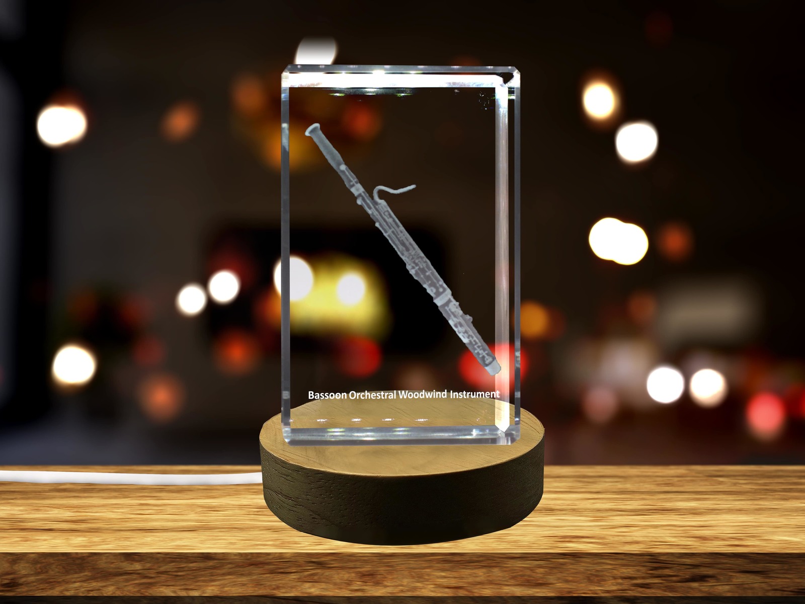 LED Base included | Bassoon 3D Engraved Crystal 3D Engraved Crystal Keepsake