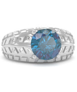 Men&#39;s Tire Tread Lab-Created Alexandrite Diamond Ring In Solid 14k White... - $17,766.77 MXN