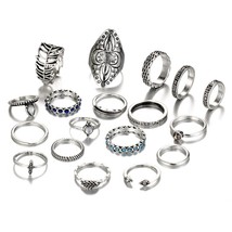 IF ME Vintage Bohemian Ring Set Punk Antique Silver Color Leaf Armor Shield Geom - £8.01 GBP