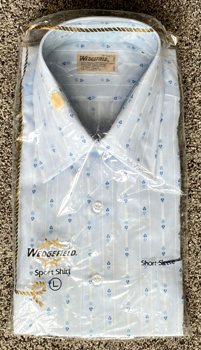 Primary image for Vintage Men's Shirt Button Wedgefield Short Sleeve L - Blue - NOS