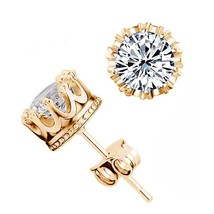 Fashion Crown Gold Color Earrings Women Brincos De Prata Men CZ Crystal Jewerly  - £7.96 GBP+