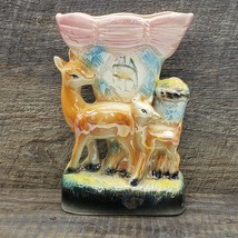 Vintage Mid-Century Luster Ceramic Deer And Fawn Vase 8.75&quot; Tall - $33.61