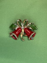 Vintage Holiday Brooch/Pin Red And Green Christmas Bells - $9.99