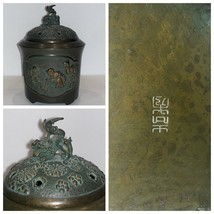 Antique Chinese Lidded Bronze Warmer Incense Burner Censer - £316.73 GBP