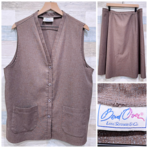 Bend Over Levi Strauss Vintage 70s Vest Skirt Suit Brown Made in USA Womens - £70.39 GBP