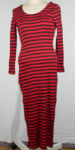 Vintage 90s Knit Red Black Striped Bodycon Maxi Dress Medium - £23.69 GBP