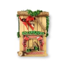 Vintage Christmas Ornament Wooden Hunting Lodge, Log Cabin, Cozy Fireplace Wood - £10.34 GBP