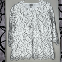 FAIR LADY White 3/4 Sleeve Floral Lace Blouse - £9.38 GBP