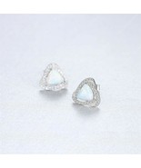 1.50 Carat Created White Opal Stud Trillion Halo Earrings 14K White Gold... - £43.19 GBP