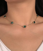 5mm Princess Cut Simulated Emerald Lariat Necklace in 14K Yellow Gold Over - 16&quot; - £36.69 GBP