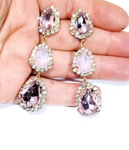 Bridesmaid Drop Earrings, Rhinestone Crystal Earrings, 3.4 inch Pink Chandelier  - £28.11 GBP