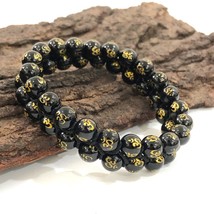Black Onyx Om Gemstone 8 mm beads 7.5&quot; Inches Stretch Bracelet 2SB-07 - £10.89 GBP