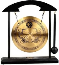 Chinese Desktop Gong Fengshui Mini Table Top Gong Attached, Double Dragons - $30.99
