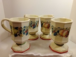 Avon Set of 4 Sweet Country Harvest Footed Pedestal Coffee Cups Mugs - £17.38 GBP