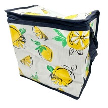 Lemon Motif Thermal Cooler Bag 10x7x10 White Yellow Blue Green Zip - £15.82 GBP