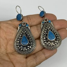 1pc, Handmade Turkmen Earring Tribal Jewelry Turquoise Inlay Drop Boho, B14302 - £9.59 GBP