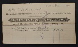 1881 antique BRISTOL MFG CO bristol vt COFFINS CASKETS UNDERTAKER BILLHEAD - £38.29 GBP