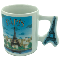 PARIS FRANCE Coffee Mug Eiffel Tower Flat Handle Custom Shaped Souvenir ... - $14.82