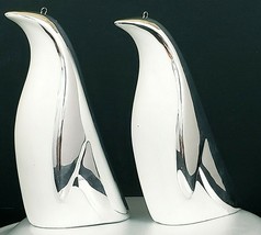 Silver and White Penguin Ornaments Set Of 2 Ceramic 6&quot; x 3.5&quot; NWOT - $21.99