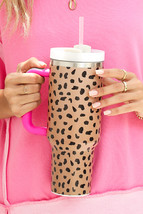 Brown Leopard Printed Handled Cup with Straw 40oz - $517.04 MXN