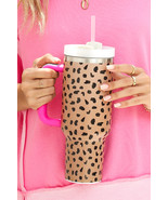 Brown Leopard Printed Handled Cup with Straw 40oz - $38.68 CAD