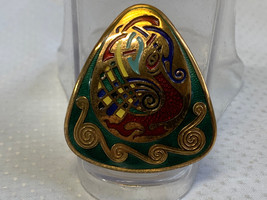 Vtg Peacock Pin Brooch Cloisonne Inlaid Brooch High Fashion Costume Jewelry - £23.59 GBP