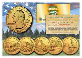 2014 America The Beautiful 24K GOLD PLATED Quarters Parks 5-Coin Set w/C... - $15.85