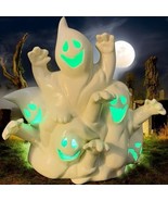 Vtg Ceramic Ghost Huddle Party Halloween Decor Light Up Pile Of Ghosts E... - $76.62 CAD