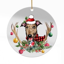 Cute Greyhound Dog Antlers Reindeer Christmas Ornament Acrylic Gift Tree Decor - £13.14 GBP