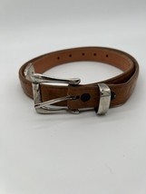 Zele&#39; Womens Sz 30 Camel Brown Leather Belt Wide Heavy Buckle - £10.94 GBP