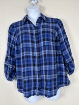 Lane Bryant Womens Size 10/12 (XL) Blue Plaid Pocket Button Up Shirt Lon... - $8.78