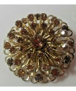 Vintage Gold-tone Amber Colored Layered Prong-set Rhinestone Filigree Br... - $48.07 CAD