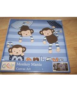 Cocalo Baby Monkey Mania Canvas Art Nursery Decor Wall Hanging Blue 12 X... - £17.53 GBP