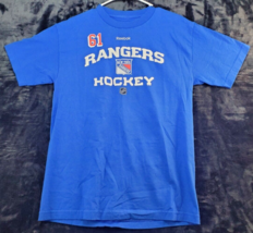 New York Rangers Wikipedia Reebok Shirt Mens Medium Blue Knit Cotton Logo Hockey - $17.49