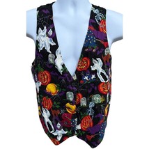 Vintage Basic Editions LARGE Halloween Vest Pumpkin Ghost Grave Orange B... - $28.50