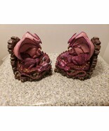 Resin Pair of Purple Resting Dragon on brick wall Bookends  - $24.99