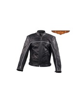 Mens Black Leather Jacket W/REFLECTIVE Piping 5 Sizes - £75.12 GBP