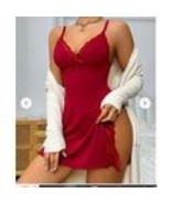 Women&#39;s Lace Stitching Slip Nightdress, Deep V Side Split Spaghetti Stra... - $19.99