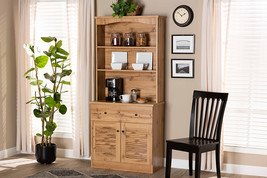 Gideon Oak Brown Buffet and Hutch Kitchen Cabinet - $247.00
