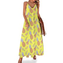 Mondxflaur Pineapple Summer Dresses for Women V-neck Spaghetti Strap Dress - £26.45 GBP