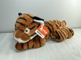 Wild Republic Eco Kids plush tiger lying down soft toy sewn yellow eyes #24732 - £4.74 GBP