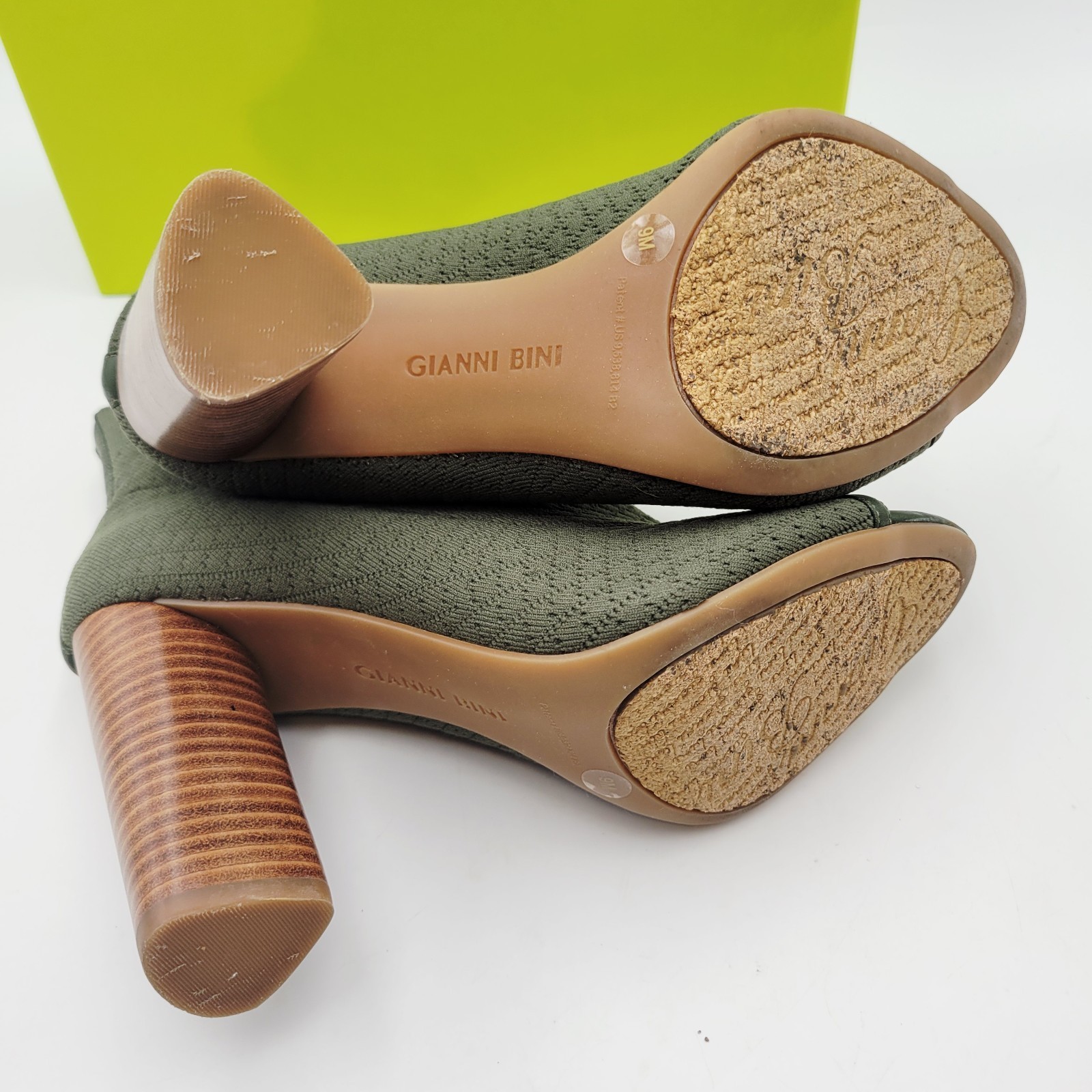 GIANNI BINI Bergen Olive Green Stretch Peep Toe Sock Booties Sz 9 M Item image 9