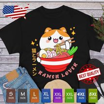 Kawaii kitty enjoying ramen on a tee: Noodle Japan T Shirt Anime Manga C... - $16.99+