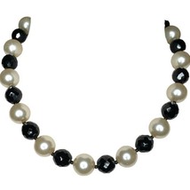 Sarah Coventry Necklace 18” Black Faceted Beads Faux Pearl Chunky Acrylic Retro - £13.33 GBP