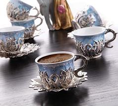LaModaHome Espresso Coffee Cups with Saucers Set of 6, Porcelain Turkish Arabic  - £49.02 GBP